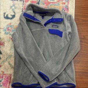 Patagonia Heather Gray Fleece with Royal Blue Trim